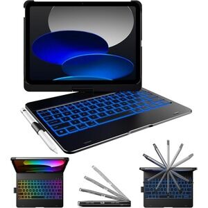 typecase iPad 11th A16 10th Gen Keyboard Case 360 Rotating Backlit Black